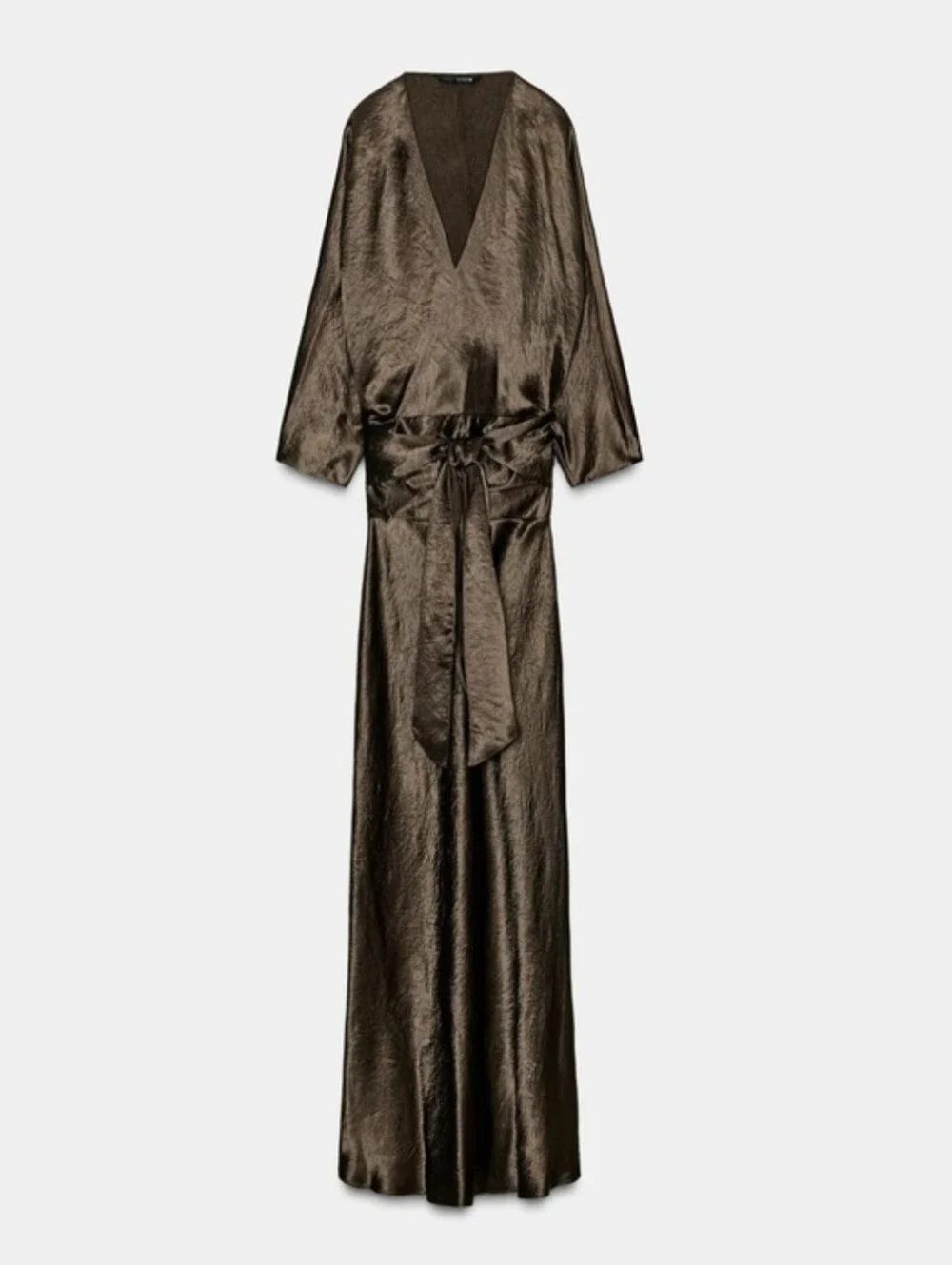 Zara NWT satin effect maxi dress brown Size L - Picture 12 of 15